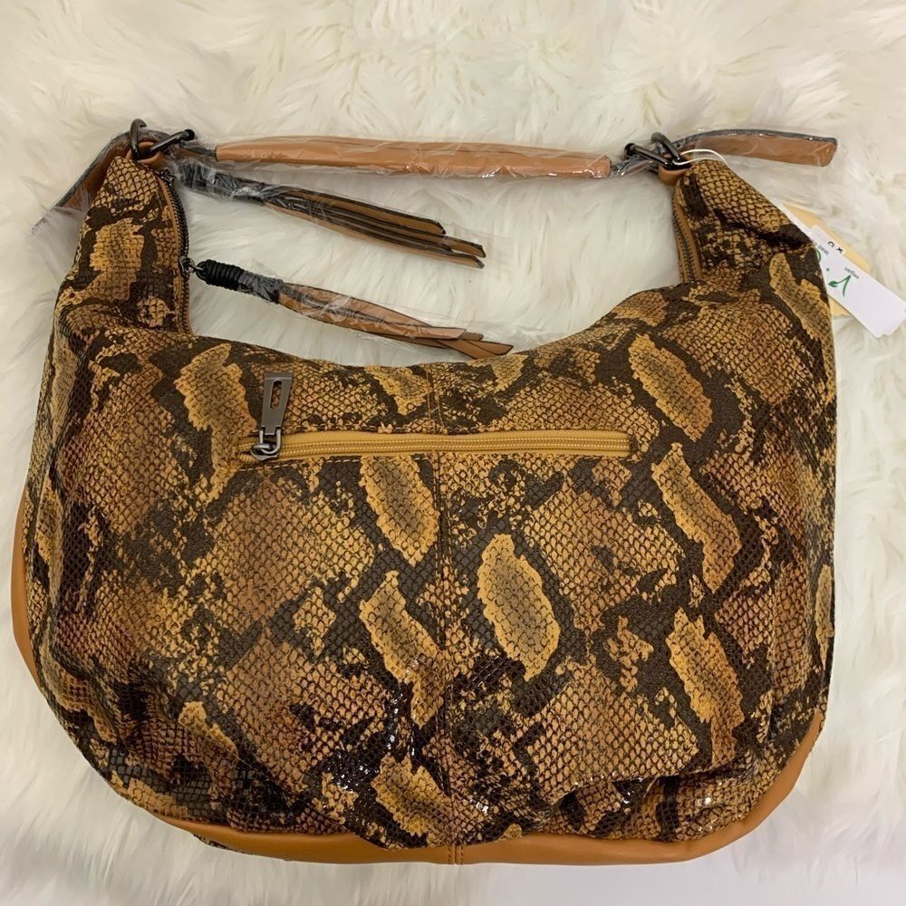 Vegan Leather Python Hobo Bag, Yellow - Picture 2 of 8